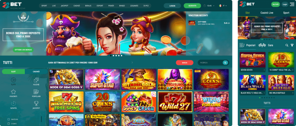 22bet casino desktop e mobile