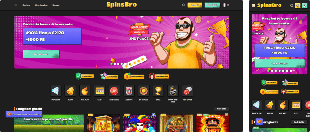 spinsbro casino desktop screenshot