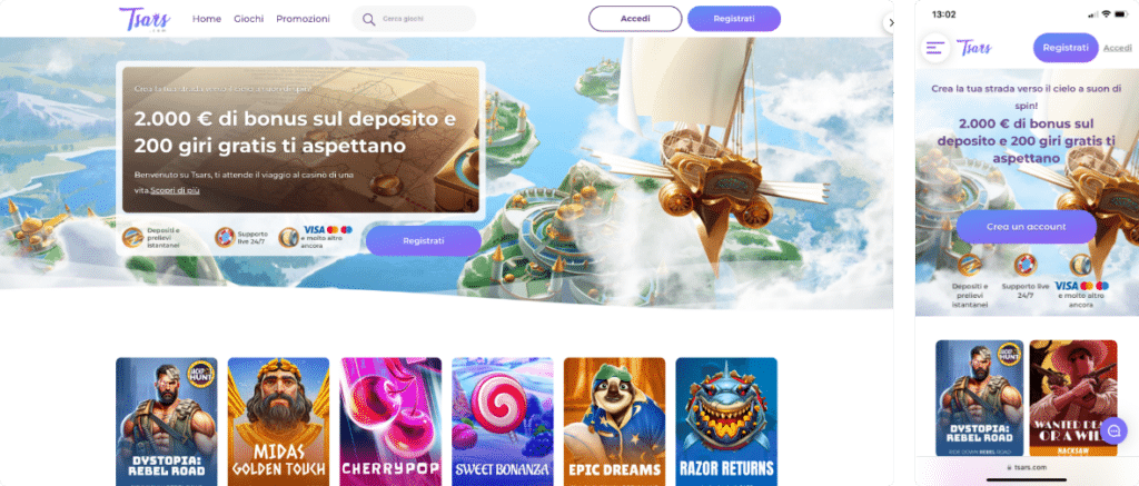 tsars casino desktop screenshot