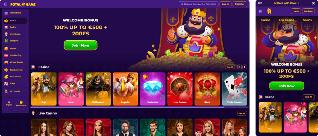 royalgame casino desktop screenshot