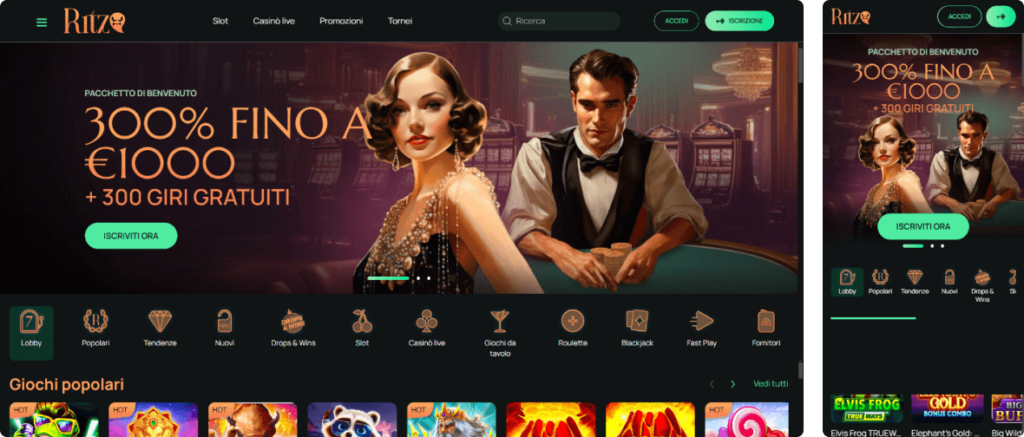ritzo casino desktop screenshot